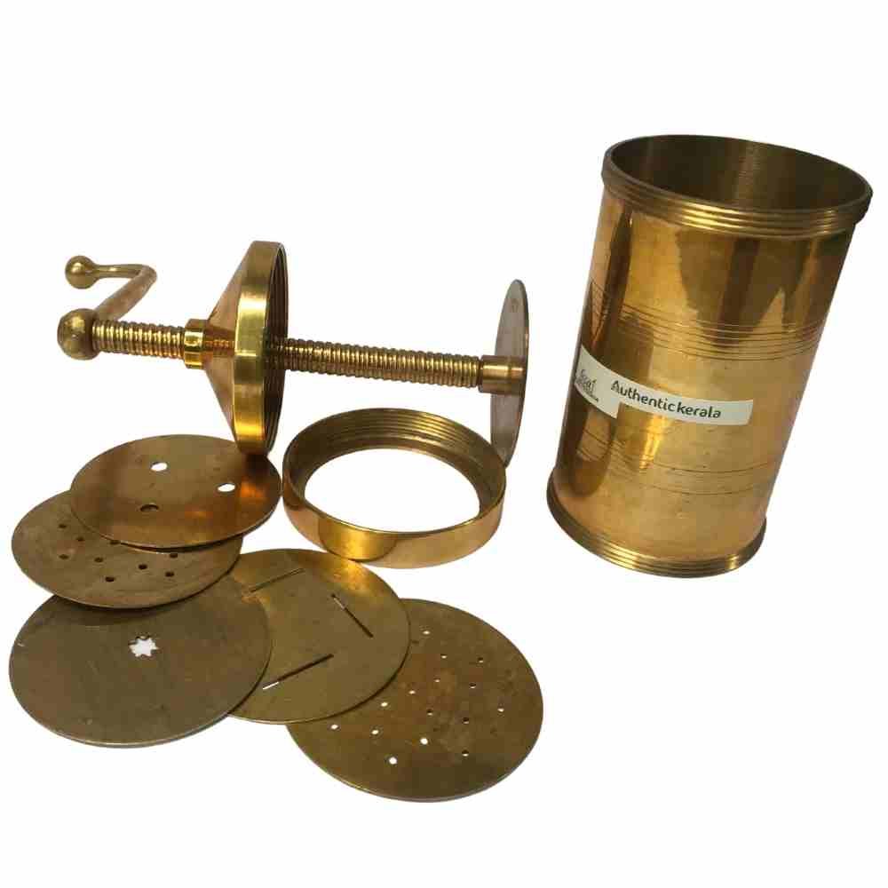 TAZBI Brass Indian Made Sevanazhi/Sevai Nazhi/Sev Sancha/Gathiya  Murukulu/Janthikulu Idiyappam Maker with Free 6 Different Jali